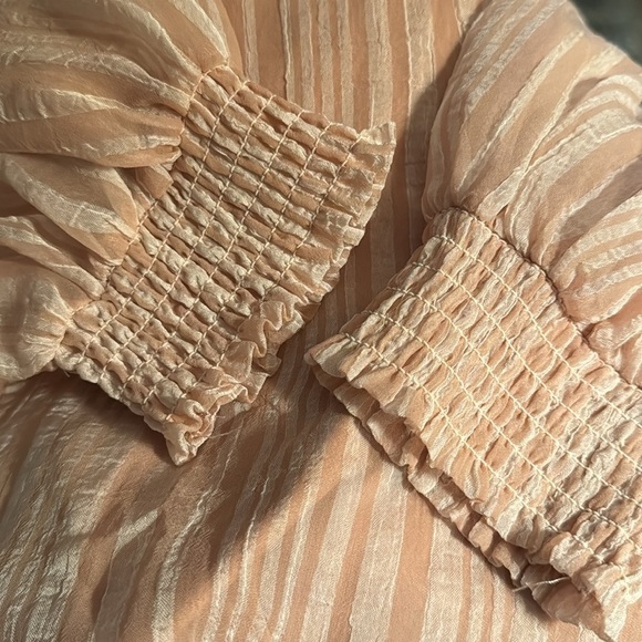 A. Calin by Flying Tomato pink ivory stripes puff sleeves layered ruffle dress S - Picture 6 of 9